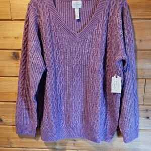 NWT - St. John's Bay - Cable Knit Sweater |Size XL | Bordeaux Rose